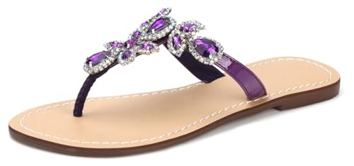 Image of Rhinestone Sandals for Women - Sparkly Jeweled Bling Thong Flip Flops, Dressy Gemstone Flat Sandals for Wedding, Party, Beach & Summer Outfits