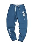RoseSeek Men's Jogger Sweatpants Letter Graphic Drawstring Waist Casual Gym Workout Athletic Jogger Pants Dark Blue X-Large