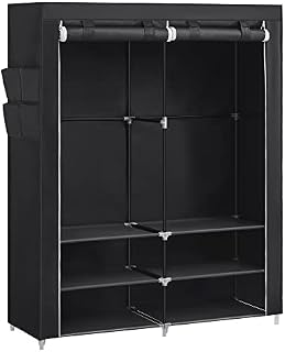 SONGMICS Clothes Wardrobe, Portable Closet, 45 x 127 x 176 cm, 2 Hanging Rails, Shelves, and 4 Side Pockets, Large Capacity for Bedroom, Living Room, Black RYG008B02