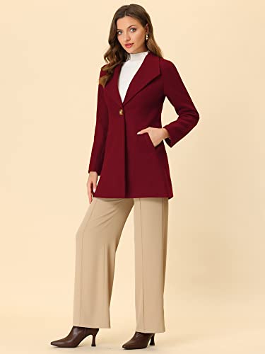 Allegra K Women's Lapel Collar Buttoned Outwear Elegant Work Notch Trench Winter Coats2