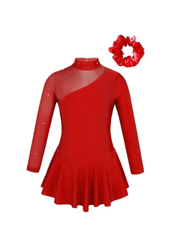 Freebily Vestido De Danza Ballet para Niña Maillot De Manga Larga Traje De Baile De Patinaje Artístico Vestido De Danza Contemporánea Gimnasia Rojo A 7-8 años