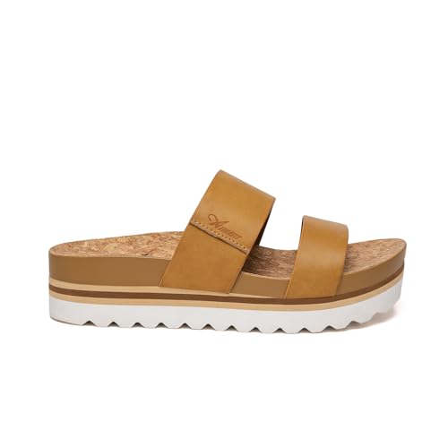 Athlefit Women's Two Strap Beach Slide Sandals Summer Brown Comfortable Sandals With Arch Support Footbed Slides Size 10 — view 3