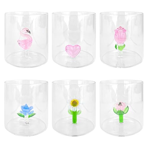 IlGruppone Set 6 Bicchieri 3D in Vetro Borosilicato 36 CL in Resistenti con Figura all'Interno Bicchiere Design Moderno Cucina - Wild