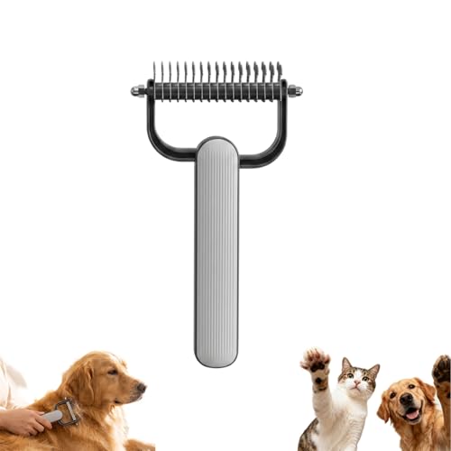 Double Sided Dematting Comb,2026 Upgrade Undercoat Rake Pet Grooming Tool for Shedding, Tangles &amp; Matted Fur, Stainless Steel Deshedding Brush for Long Haired &amp; Thick Coat Pets (Gray)