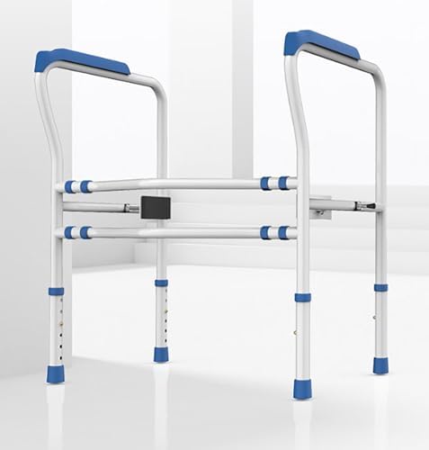 Adjustable Toilet Safety Rails for Seniors & Disabled - Non-Slip Grab Bar Bathroom Assist - Supports 300lbs - Height & Width Adjustable, Blue - Essential Aid for Elderly Safety