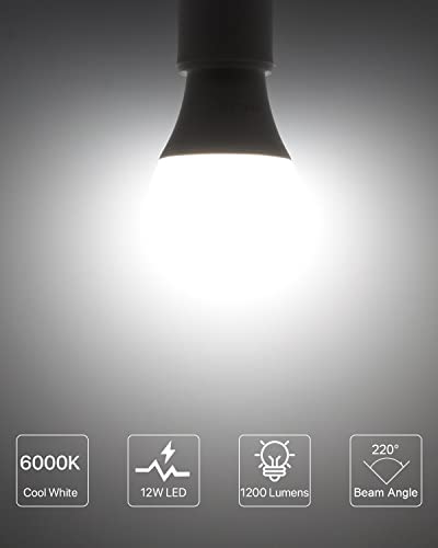 Image of A19 E26 LED Bulbs, 100W Eqv, 12W, 6000K, Non-Dimmable, 6 Pack | 1200 Lumen, Cool White Light, Ideal for Bedroom, Living Room Lighting