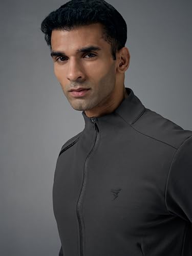 Image of TECHNOSPORT Men's Regular Fit Solid Mock Collar Jacket With Elasto Plus for Sports, Gym & Regular Use