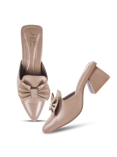 Image of JM LOOKS Women's Pointed Toe Mules with Bow Accent Stylish Block Heel Slip-On for Effortless Elegance For Women & Girls