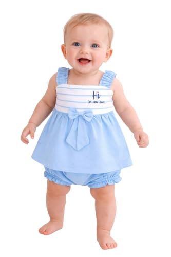 Image of Baby Girls Frock Dress with Bloomer Set | Short Sleeve Polka Dot Inner Layer & Bow Detail Special for 0-6 Months