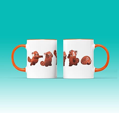 WillowGifts Red Panda Cartoon Mug Tea Cup Cute Cute Sweet Canada Chinese Animated Coming of Age Fantasy Comedy Film Movie Kids Childrens Mei Student Girl Gift Present (Orange Handle)