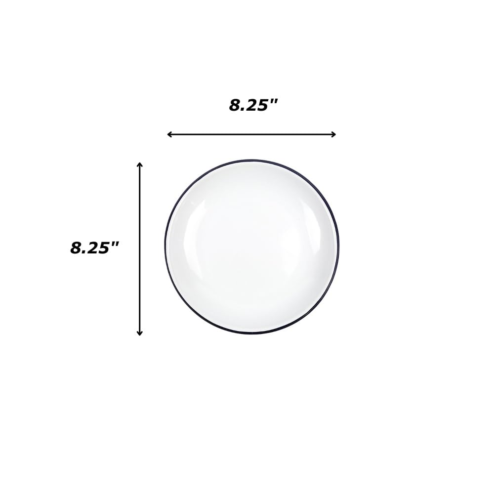 Crow Canyon Home Enamelware Heavy Gauge Salad Coupe Plate, 8.25 inch, Vintage White/Black (Set of 4)