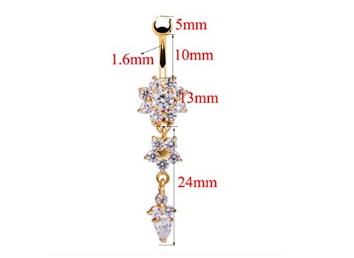 Keyzone Women's Popular Special Crystal Flower Dangle Navel Belly Button Ring Body Piercing Jewelry Golden Color