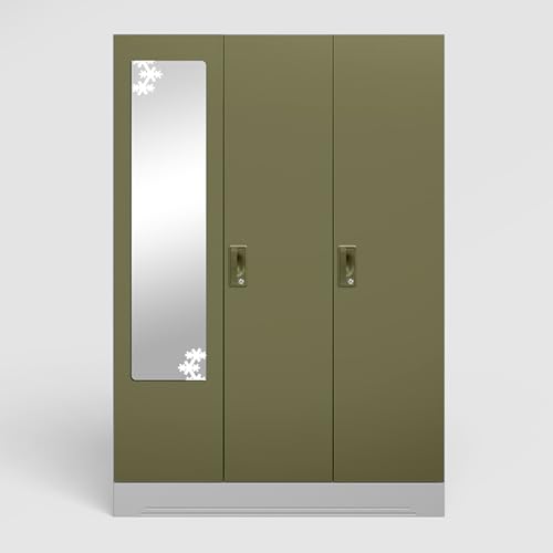 Image of GODREJ INTERIO Almirah Slimline 3-Door Steel Almirah, Cupboard for Clothes (Royal Ivory and Olive Branch), 1-Year Warranty, 6 Shelves, 1 Locker, 2 Drawers, Star Design Mirror