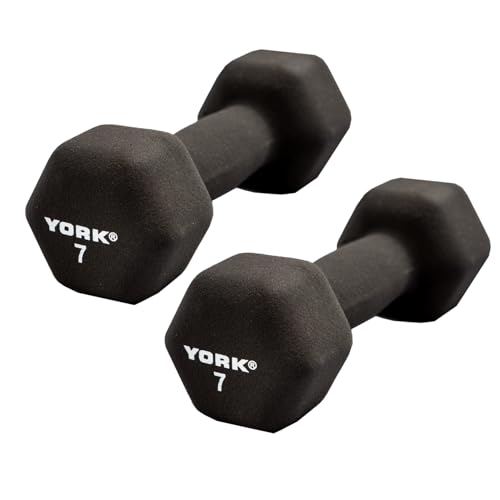 York Barbell Neoprene Hexagon Dumbbells with Cast Ergo Handle (7lb, Pack of 2) | Durable Anti-Slip Exercise & Fitness Strength Training Free Weights for Home Gym | Black | For Men & Women