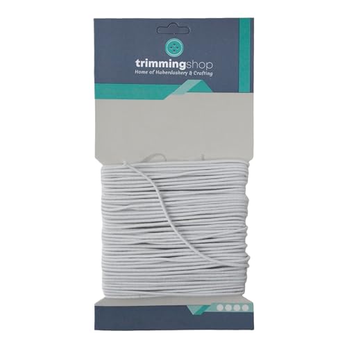 Trimming Shop 1.5mm Wide Black Elastic Cord, Stretchable Waistband Tape 50 Metres Long Elastic Cord for Sewing Clothing, Garments, Dressmaking, DIY Craft Projects