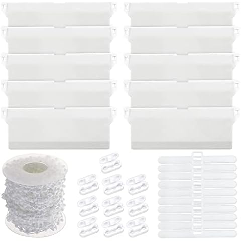 Slat Blind Weight Plates, 10 Pieces, Slat Blind Replacement Parts, 89 mm with 10 m Chain, Roller Blind Chain + Connector for Vertical Blinds, Weights, Slats, Curtain, Door, Window Accessories, White Cover