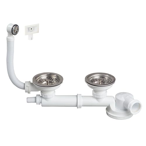 Wirquin 30723991 Vidage pour évier 2 bacs Espace D90 avec bonde à panier, blanc