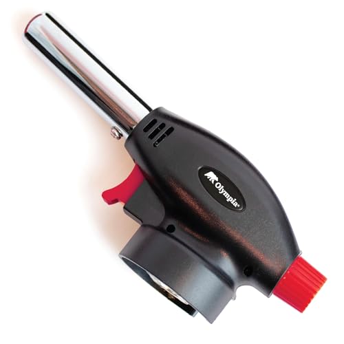 Olympia High-Heat Butane Cooking Torch 1000°C – Auto Piezo Ignition, Precision Flame, ETL Certified – Fits Standard 8 oz / 227g Butane Canisters for Kitchen, BBQ, DIY & Outdoor Use