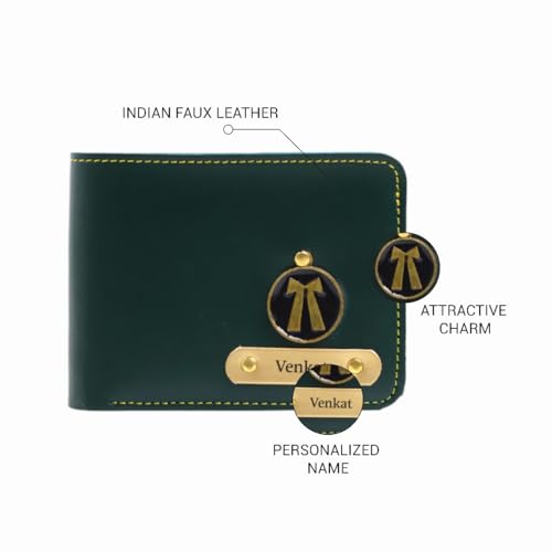 Image of Thebaegift Men's Personalized Wallet I Customized Slim Stylish Leather Purse with Name & Charm I Unique Birthday Anniversary Gift for Men Boy Love Husband Employees Clients (Olive Vegan)