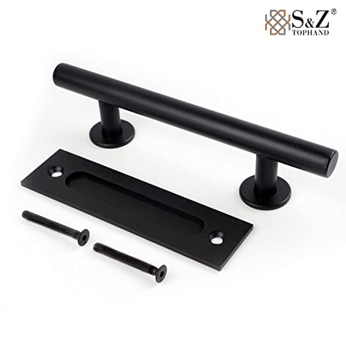 Image of S&Z TOPHAND 12 Inch Sliding Barn Door Handles, Black Powder Coated Finish Round Shape - Fit 1 3 /8-1 3 /4 inch Thickness Door, Heavy Duty Solid Steel Gate (10, Black)