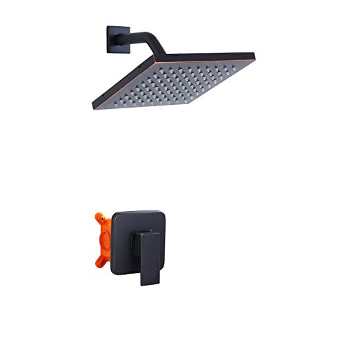 Yifinessyi Shower Faucet Oil Rubbed Bronze 8inch Square Stainless Steel Metal Shower Head Shower Trim Kit with Rough-in Valve Shower Set Bath Rainfall Shower Faucet System