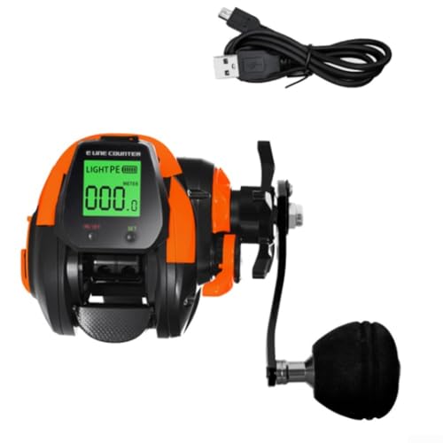 Carrete de pesca eléctrico, carretes de pesca con pantalla digital, rueda de pesca recargable, 7.2:1 de alta relación de engranaje, carrete de cebo de pesca digital (naranja derecho)