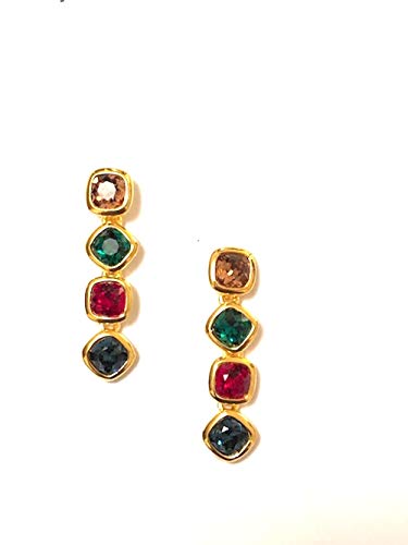 Kenneth Jay Lane, Multi Color Gemstone Crystal Gold Necklace, 15â€³-20â€³ INCHES (Drop Pierced Earring-Multi)