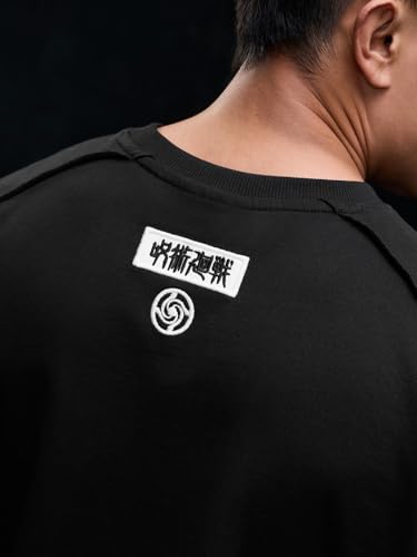 Image of The Souled Store Jujutsu Kaisen: Satoru Gojo Men and Boys Short Sleeves Round Neck Purple Graphic Printed Cotton Oversized Drop Shoulder Anime Streetwear Casual T-Shirts