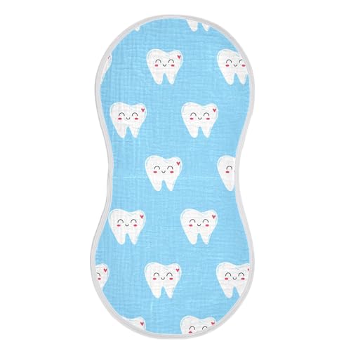 xigua Cartoon Teeth Muslin Baby Burp Cloths Set of 2, Super Soft & Absorbent Burping Rags, Cotton Burp Clothes Shower Gift for Newborn, Baby Girls and Boys