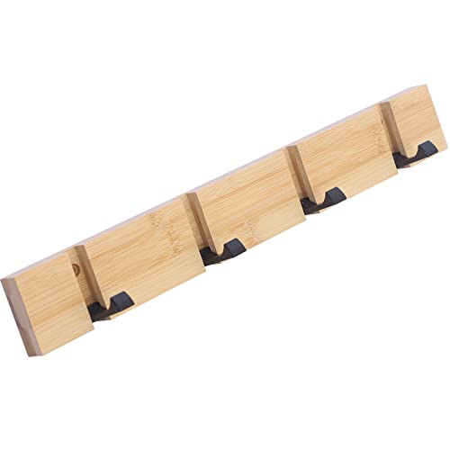 Image of DXHAWRK Wall Mounted Floating Coat Rack Wooden Entryway Coat Hat Hanger Rack Rail with 5 Retractable Hooks Space-Saving for Clothes Towel Purse Robes The Entryway, Bathroom, Bedroom, Kitchen, Mudroom
