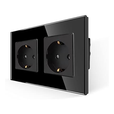 JIMEIDA Doppelsteckdose in Schwarz, 16Amp Glas Schuko Steckdosen Unterputz Schutzkontakt Wandsteckdose- 157 * 86mm, 250V, 1 Fach Cover