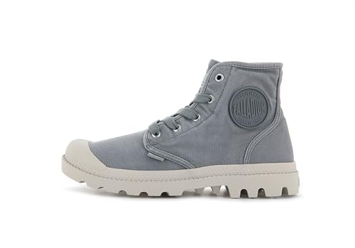 Palladium Women's Pampa Hi Boot, Vegan Canvas Lace Up Boot, Gray Flannel, 8 M