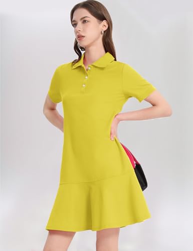 Image of Kissonic Women's Polo Dress Short Sleeve V Neck Ruffle Hem Casual Summer Golf Tennis Mini Shirt Dresses