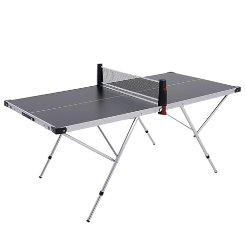 卓球台 家庭用 折りたたみ アルミニウム合金素材 卓球セット 収納便利 屋内 室外 練習用 ポータブル キャンプテーブル 折り畳み 勉強机 多機能テーブル(160X80CM) (卓球台+ネットスタンド+ラケット(ボール3個付き),ブラック)