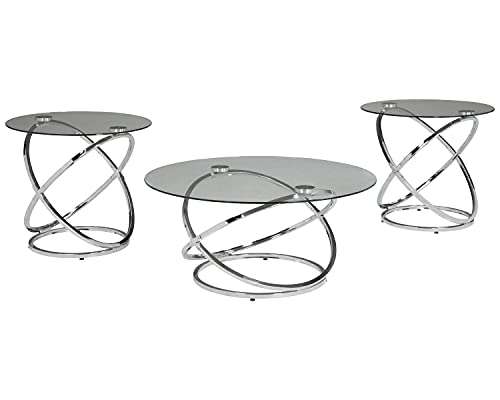 Signature Design by Ashley Hollynyx Contemporary Round 3-Piece Occasional Table Set, Includes Coffee...