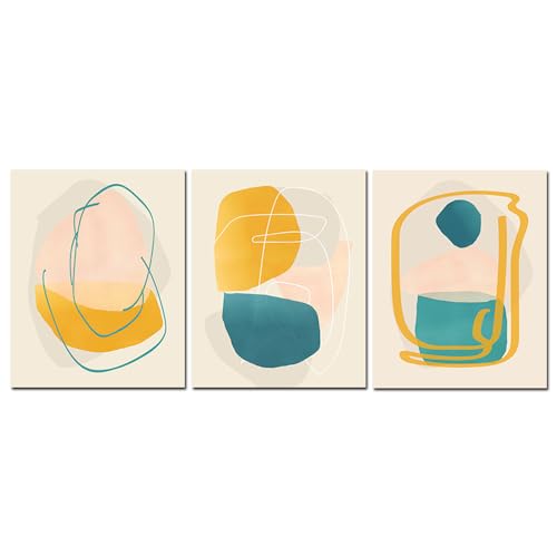 Pósteres y láminas abstractas CVMINY 50x60cm en amarillo y azul, conjunto de 3 lienzos sin marco