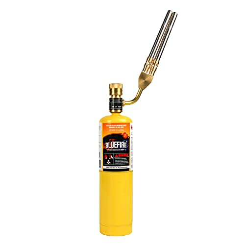 Bluefire Double Flame Jet Turbo Torch Head High Output 17060 Btu Full Metal Heavy Duty Manual Ignition Gas Welding Dual Tubes Blowtorch Nozzle Fuel By Mapp Map Propane Brazing Soldering Flamethrower #TOP6