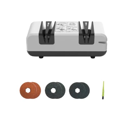 3秒高速研ぎ 全自動ナイフ研ぎ器 電動 セラミックホイール採用|包丁・ハサミ・短剣対応 粗目/細目切り替え可能 安全設計 コンパクト 家庭用/業務用 鈍った刃を簡単復活 (白い包丁研ぎ器 + 予備の砥石2セット)