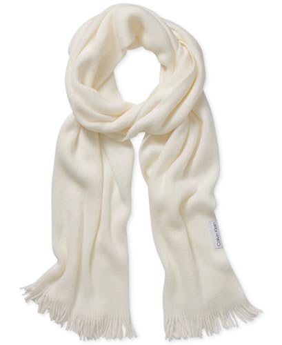 Calvin Klein Women's Acrylic Fringe Scarf, Creme, One Size