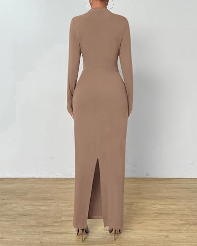 Image of BTFBM Women Bodycon Maxi Dress Long Sleeve Back Slit Ruched Elegant Party Cocktail Formal Fall Wedding Guest Dresses