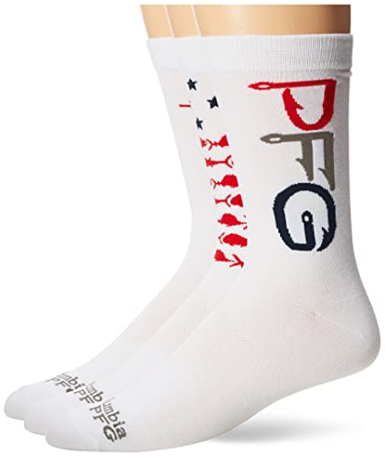 Columbia Meias masculinas Pfg Americana Crew Socks, 3 pares (tamanho de calçado 36 a 44), Branco, Sh