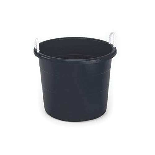 Homz Multipurpose 17 Gallon Plastic Open-Top Storage Round Utility Tub With Rope Handles For Indoor Or Outdoor Home Organization, Black (2 Pack) #TOP6
