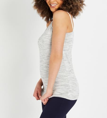 Motherhood Maternity Women's Clip Down Nursing Tank Top Cami with Adjustable Straps and Built-in Shelf Bra for Breastfeeding, Grey Space Dye, Small - Thumbnail 2