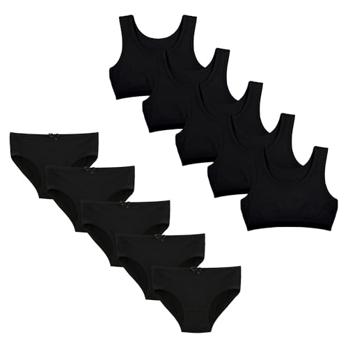 Donella Girls Underwear Set - Soft Cotton Sports Bra and Panties for Kids, 10 Pack, Age: 10-11