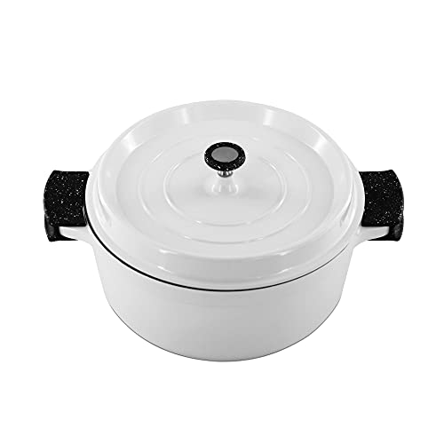 ROSSETTO Cocotte Ronde Faitout Induction Fonte d'Aluminium Revêtement Anti-adhésif avec Couvercle Coussinets en Silicone Amovibles Blanc (24 cm) Cover
