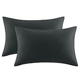 Tifschlaf Pillow Cases 2 Pack - Dark Grey Pillowcases Plain Pack of 2, Super Soft Brushed Microfiber Standard Queen Pillow Covers Charcoal With Envelope Closure, 50x75 cm