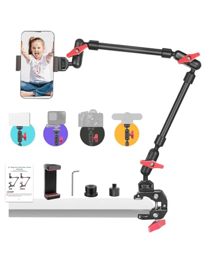 JEBUTU 56cm Bras Magique avec Super Clamp, Support Flexible à 360° pour Appareil Photo, Bureau, Support de Téléphone, Support de Bras Articulé avec...