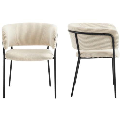HOMIFAB Lot de 2 fauteuils de Table en Velours côtelé Beige, piètement Noir - Malone