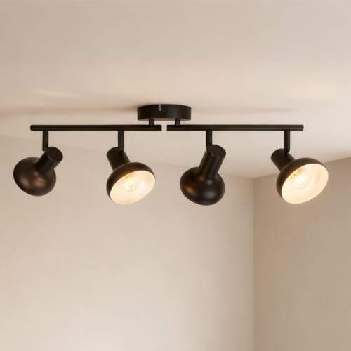 Image of HiBay 4-Light Track Lighting Fixtures Ceiling, Farmhouse Track Spot Light Black, Directional Spotlight Indoor for Kitchen Living Room Bedroom, E12 Base (Bulbs Not Included)