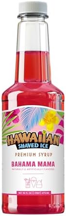 Hawaiian Shaved Ice Bahama Mama Syrup - Nut Soy Dairy Free - Flavor Fluffy & Crunchy Snow Cones - Shelf Stable - Makes 8 Servings - 16 ounces